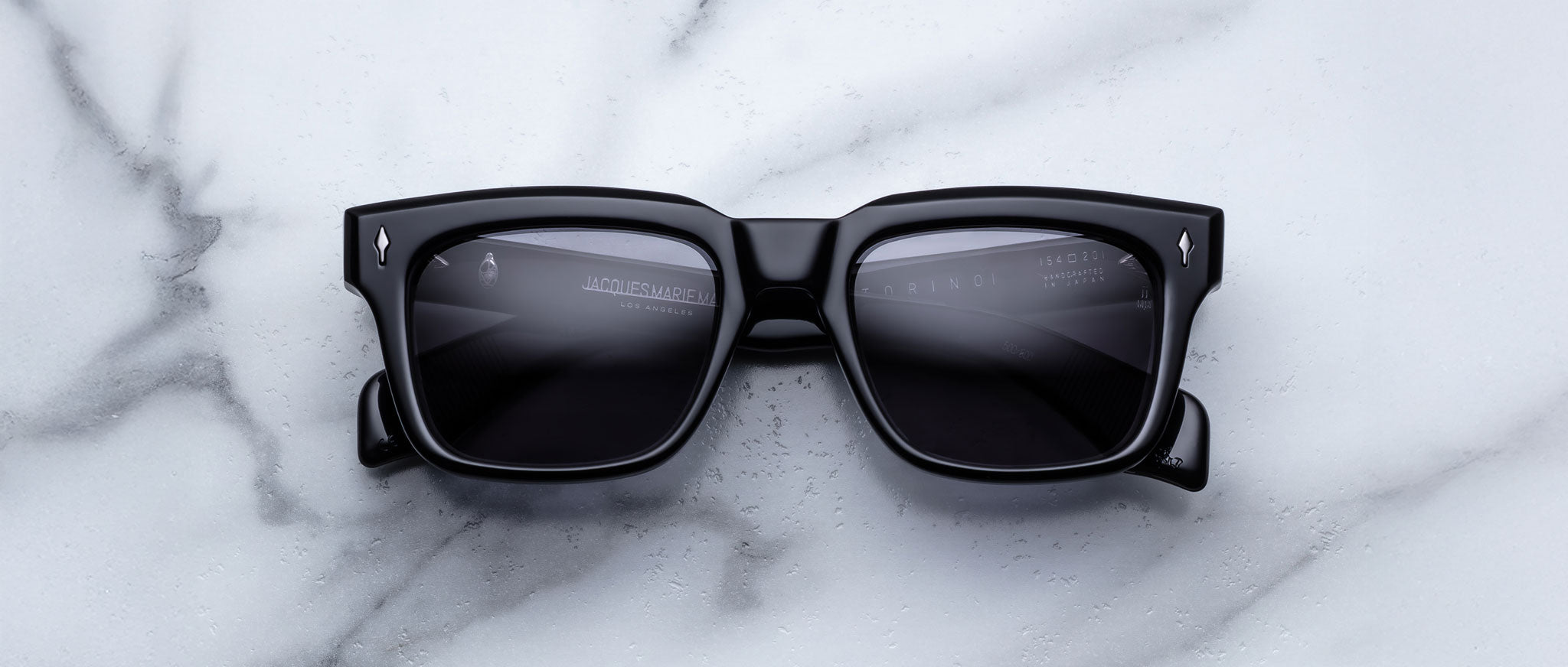 Jacques Marie Mage Torino in Raven square-framed UV-protection sunglasses with dark lenses, front view.