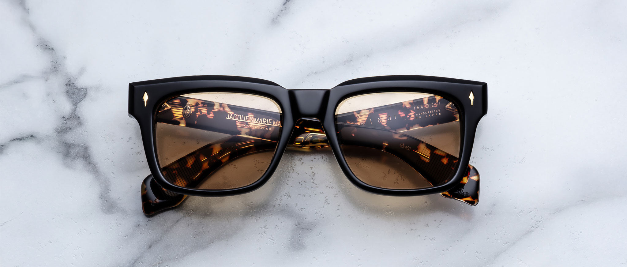 Jacques Marie Mage Torino in Tavern square sunglasses, tortoise frame, light brown lenses, tortoiseshell arms, front angle view.