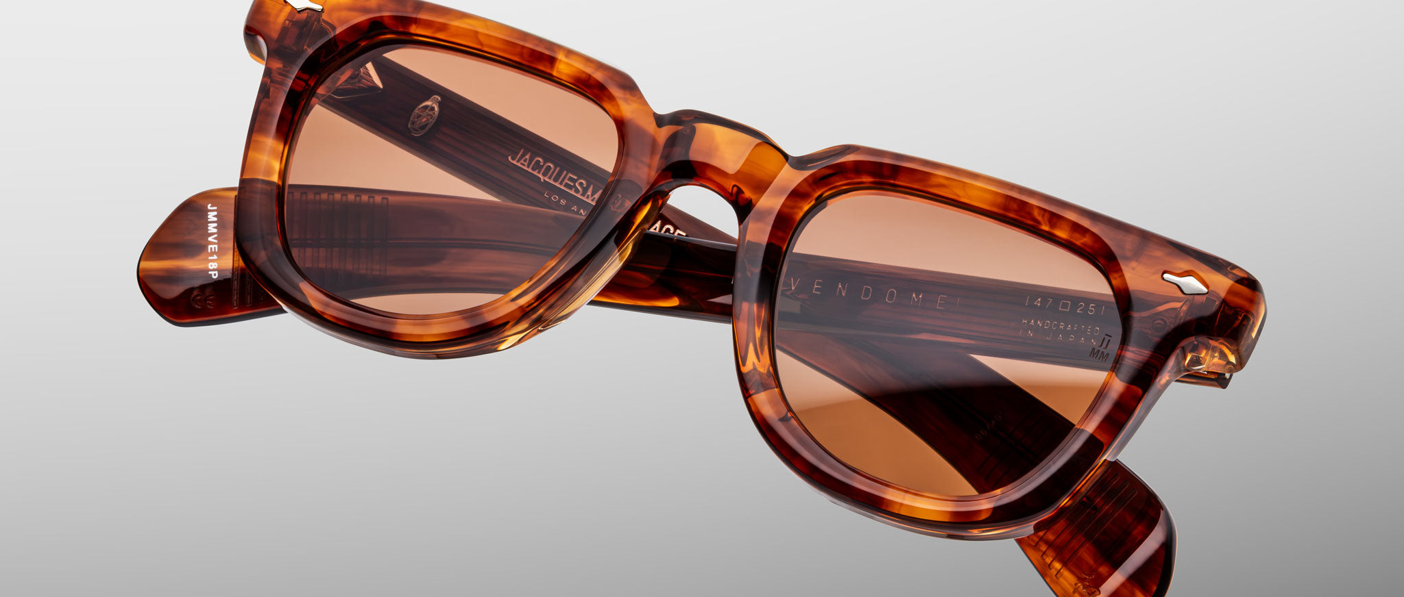Jacques Marie Mage Vendome tortoiseshell rectangular sunglasses with brown UV-protective lenses, front view.