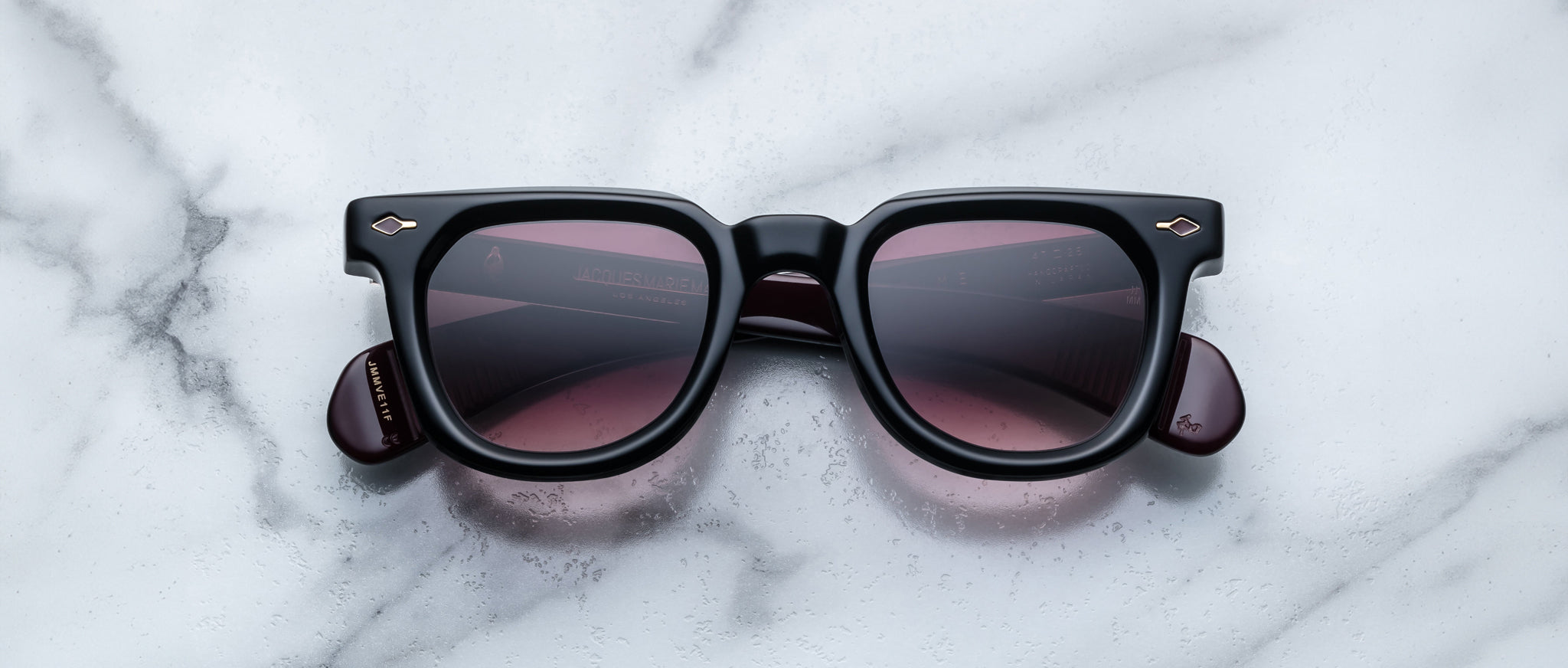 Jacques Marie Mage Vendome black square sunglasses with UV-protection lenses, front view.