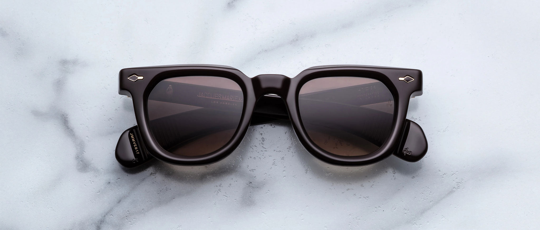 Jacques Marie Mage Vendome sunglasses with dark lenses, top view, showcasing full frame and brand detailing.