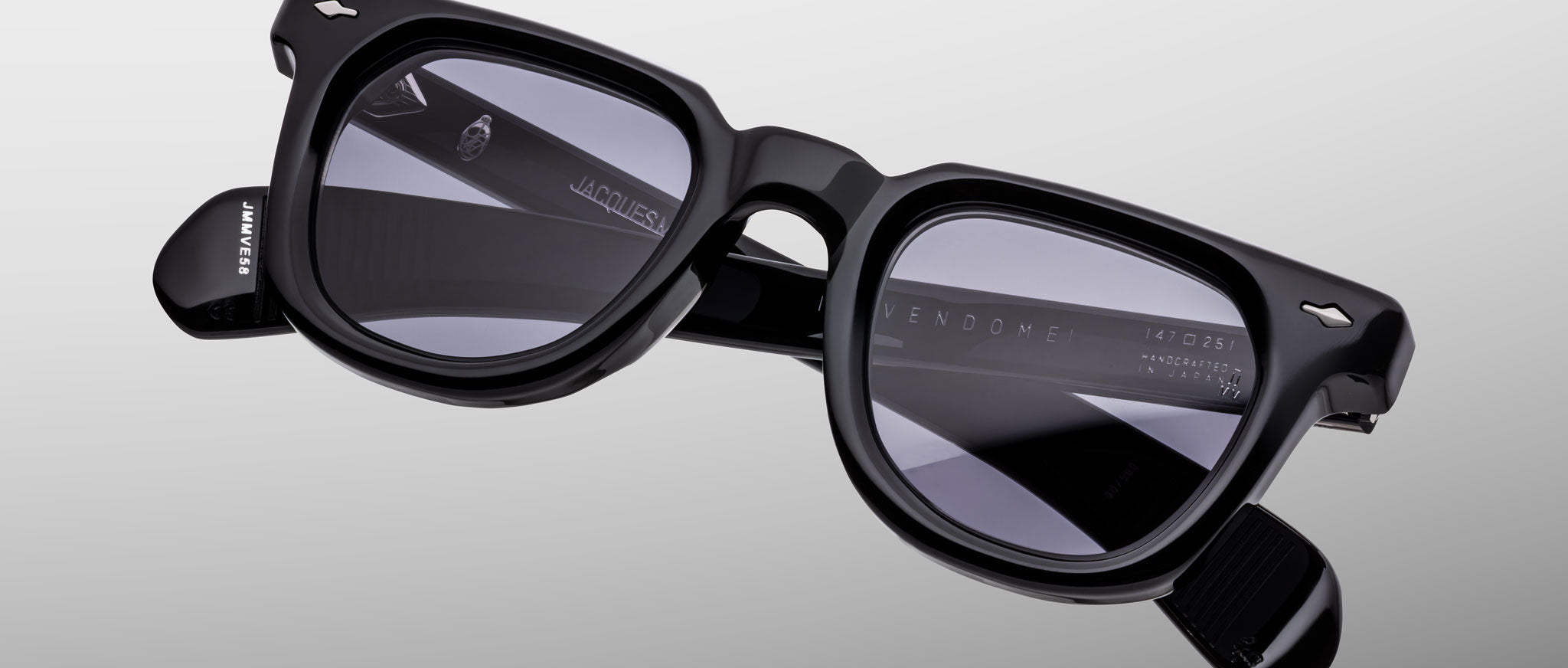 Jacques Marie Mage Vendome black rectangular sunglasses with thick frames and UV lenses, front view.