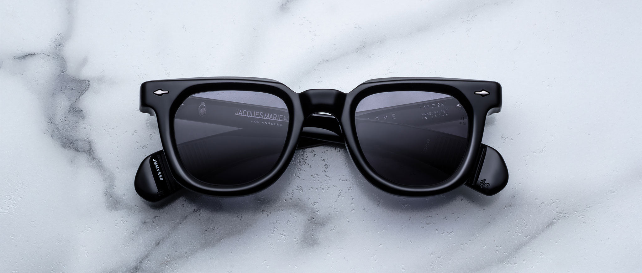Jacques Marie Mage Vendome sunglasses, black rectangular frames with dark UV-protective lenses, front angle view.