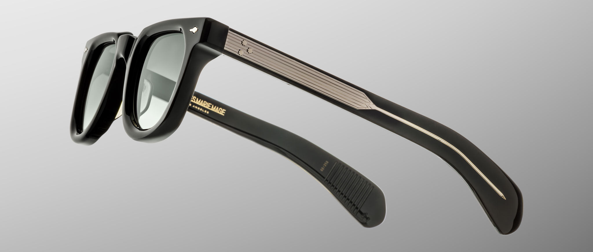 Jacques Marie Mage Vendome sunglasses, black rectangular frames, thick design, UV protection, metal accents on temples, front view.