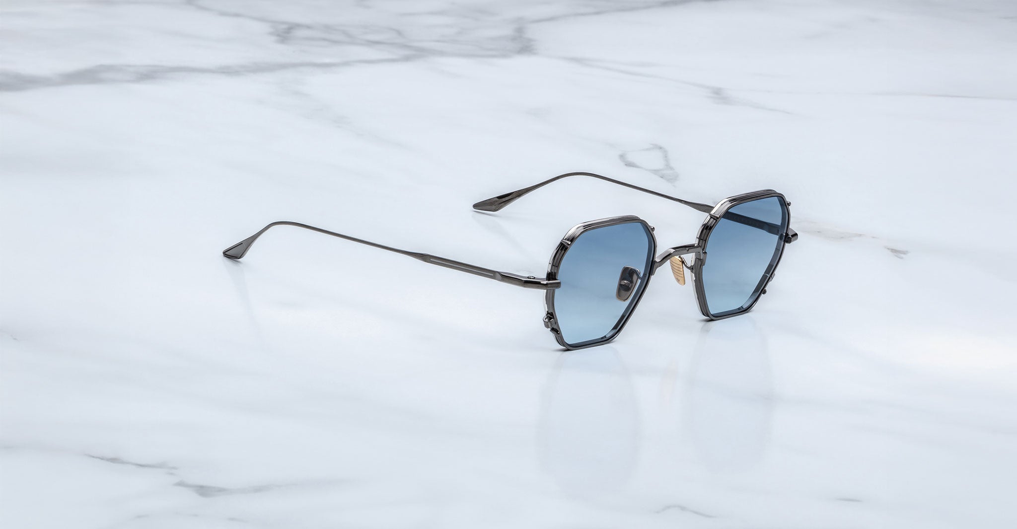 Jacques Marie Mage Verlaine sunglasses with mirrored blue lenses, front view.