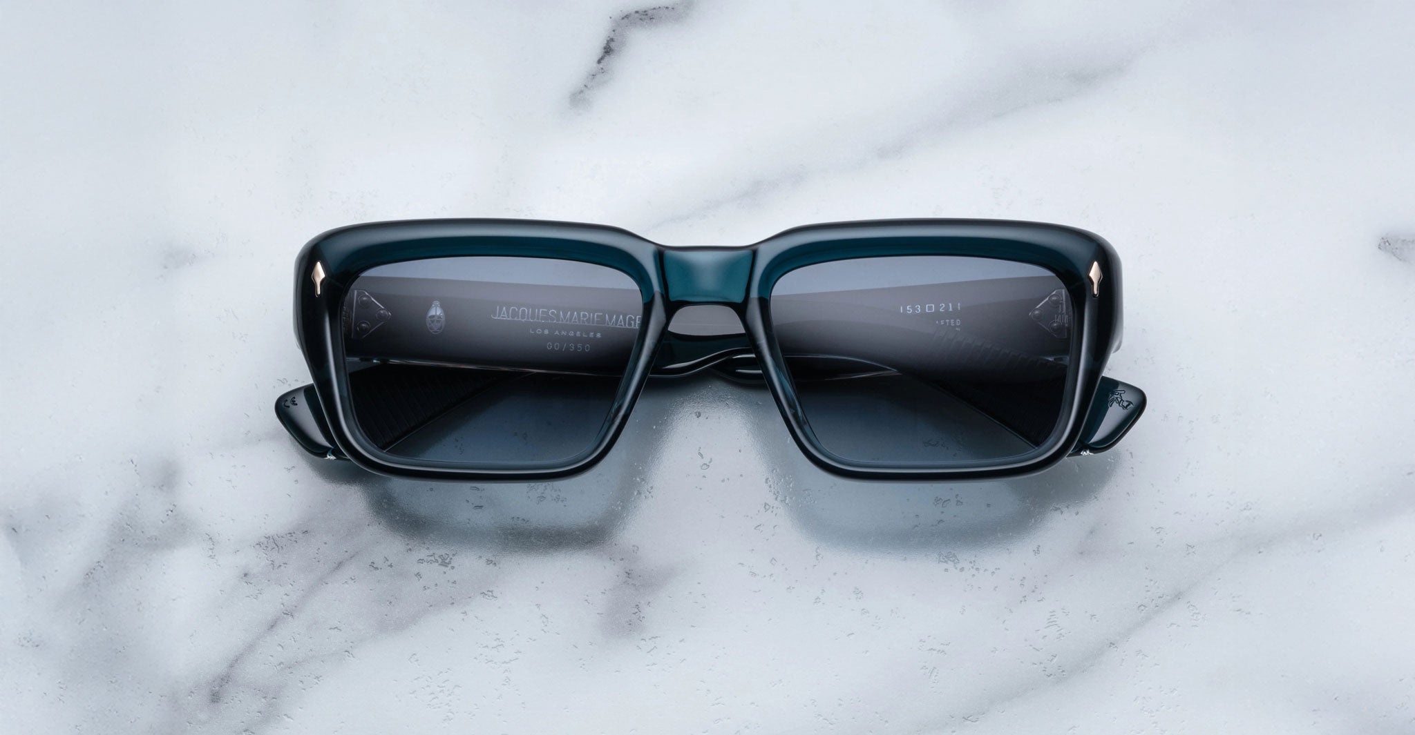 Jacques Marie Mage Walker sunglasses, black rectangular frame with polarized dark lenses, front angle view.