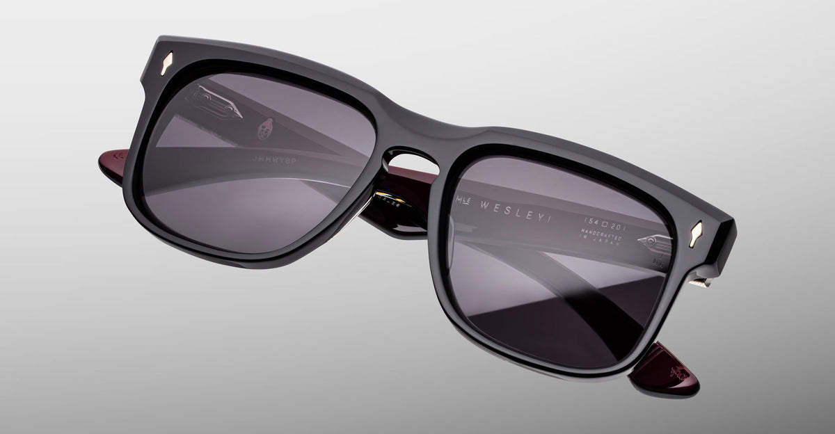 Jacques Marie Mage Wesley black square polarized sunglasses with dark lenses, front view.