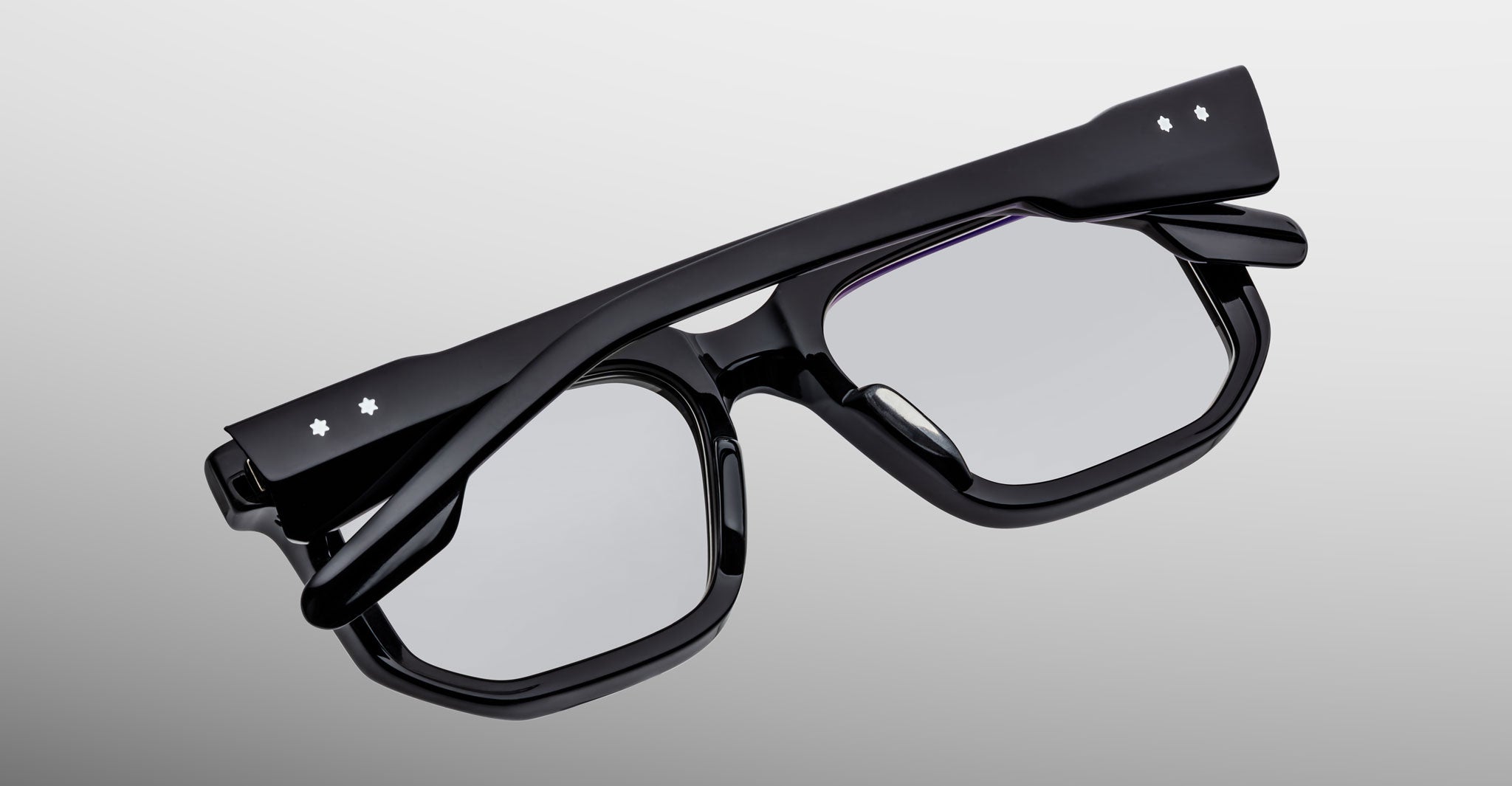 Jacques Marie Mage Yoshi in Black eyeglasses with structured geometric shape and signature temple detailing back view