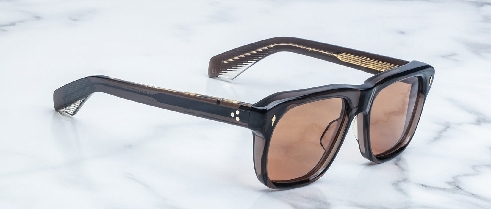 Jacques Marie Mage Yves sunglasses with brown-tinted rectangular lenses, front angle view.