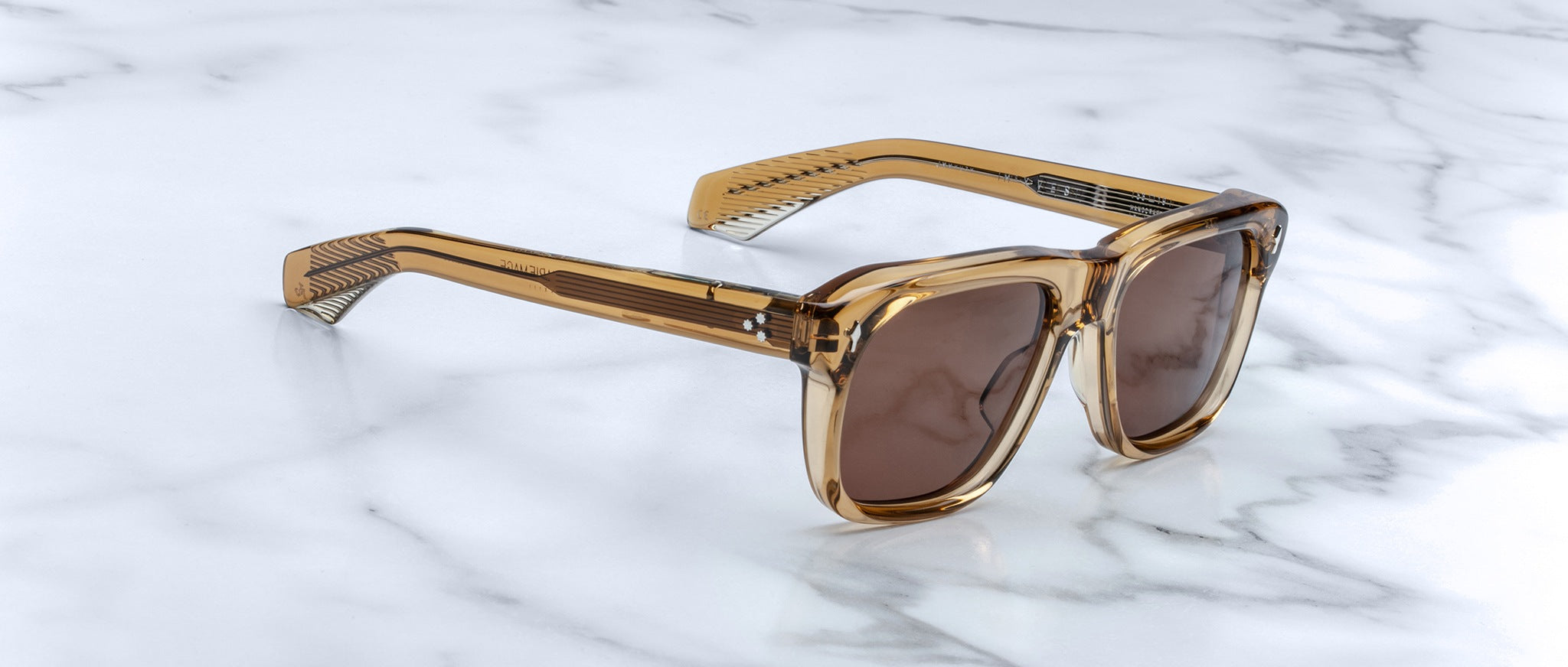 Jacques Marie Mage Yves brown square sunglasses with tinted lenses, front view, showing frame shape and color.