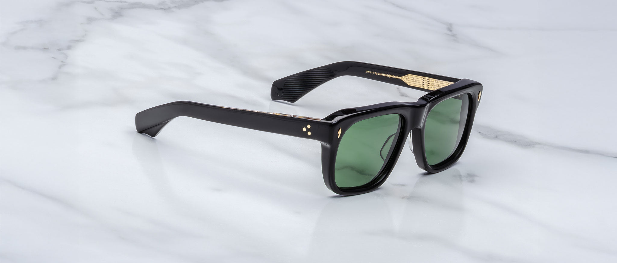 Jacques Marie Mage Yves black square-frame sunglasses with UV-protection green lenses, front view.
