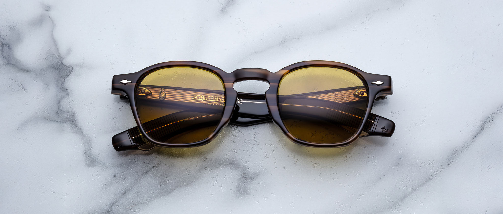Jacques Marie Mage Zephirin 47 tortoiseshell sunglasses with brown lenses, top view.