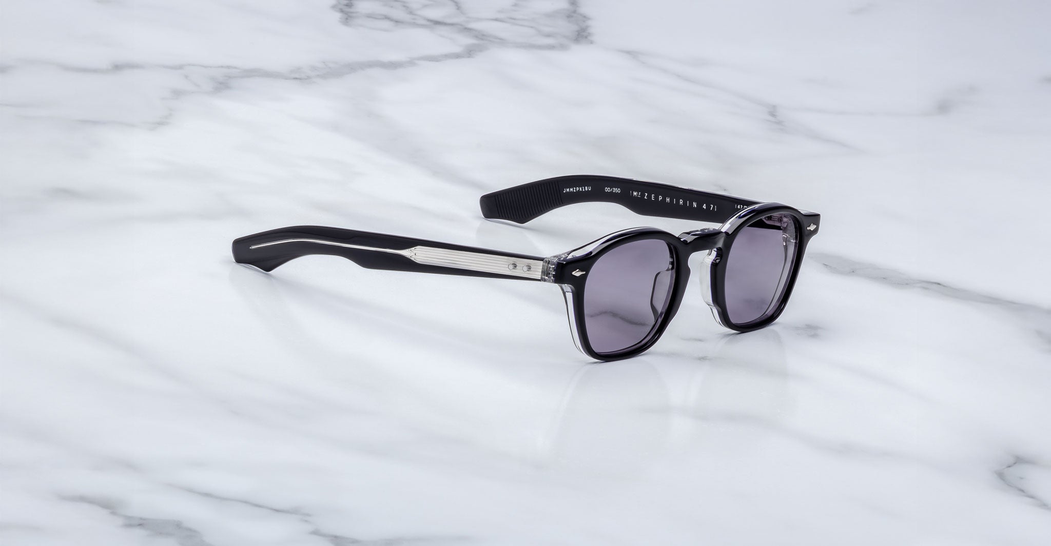 Jacques Marie Mage Zephirin 47 sunglasses with dark lenses shown from above.