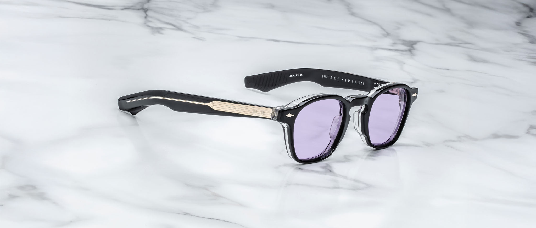 Jacques Marie Mage Zephirin 47 sunglasses with purple lenses, top view showing frames and lenses.