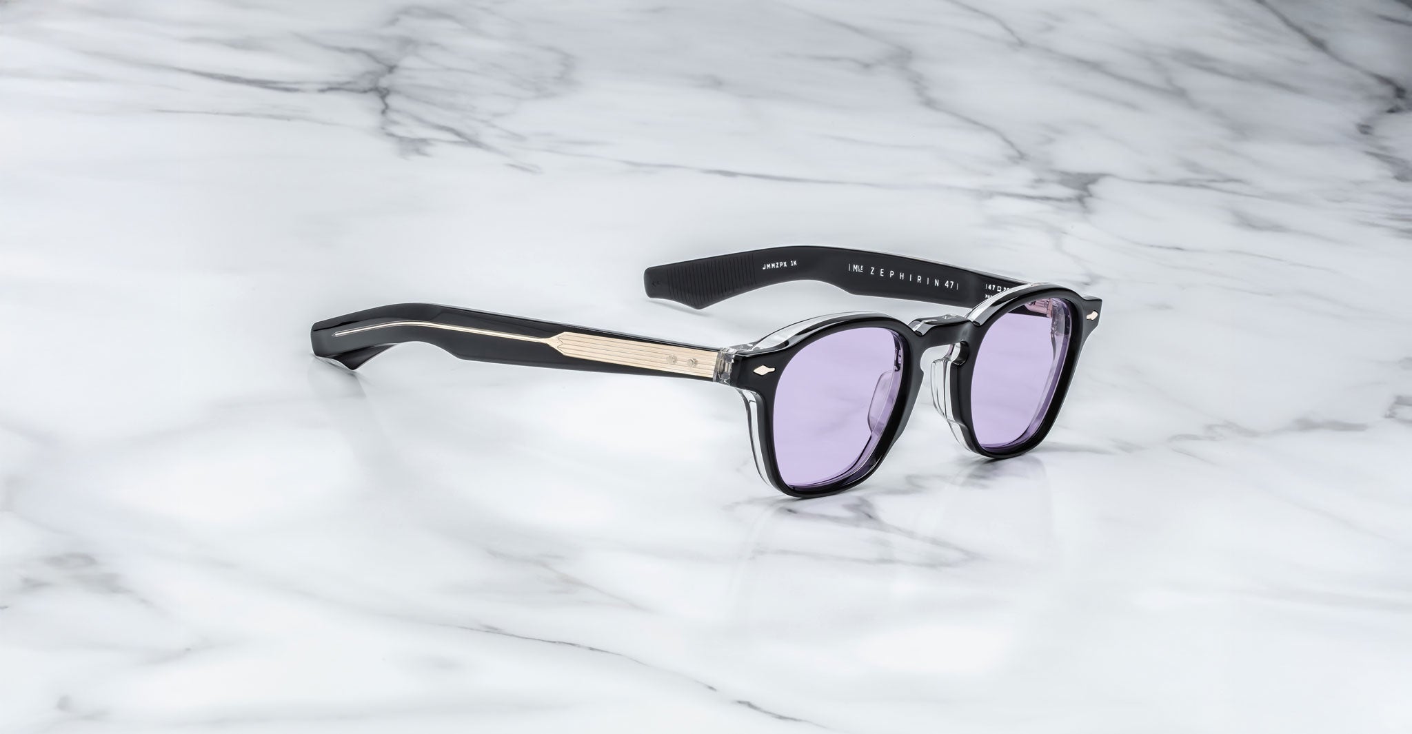 Jacques Marie Mage Zephirin 47 sunglasses with purple lenses, top view showing frames and lenses.