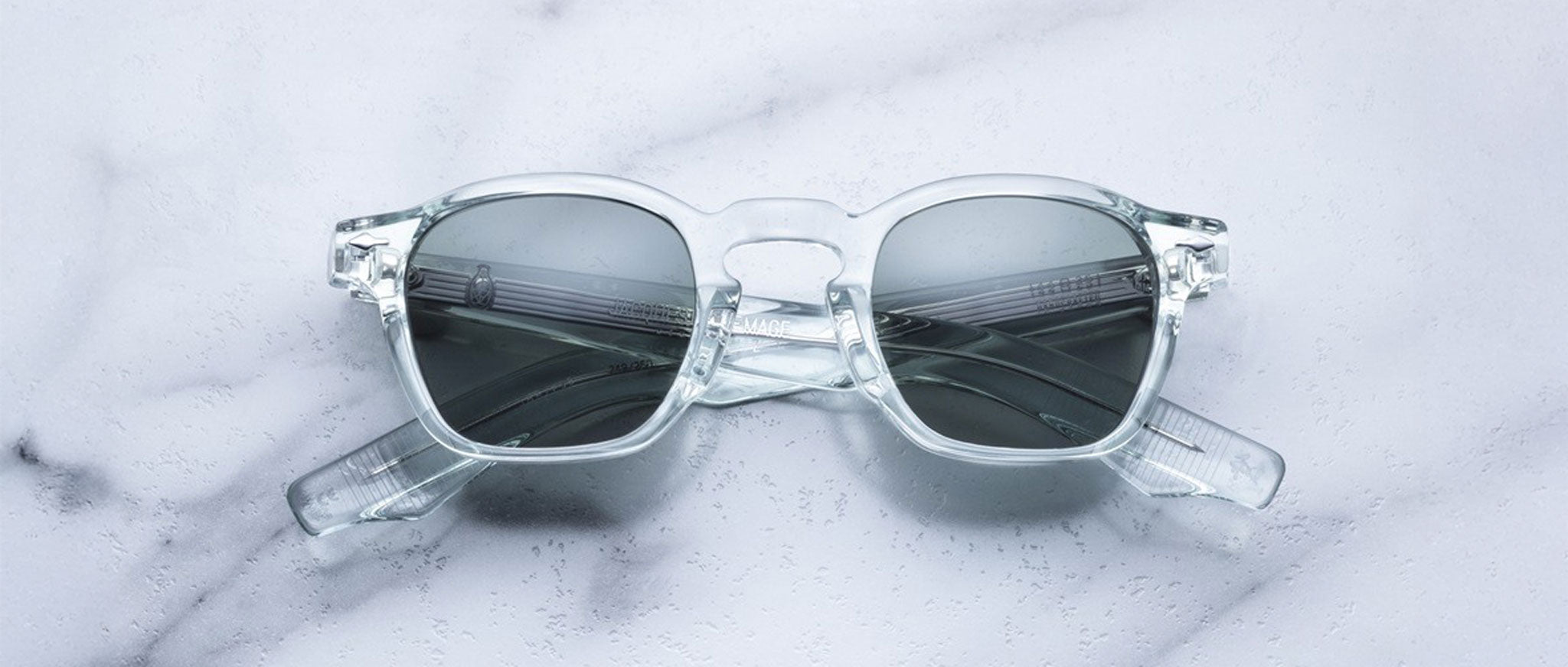 Jacques Marie Mage Zephirin sunglasses with dark lenses, top view, by Jacques Marie Mage.