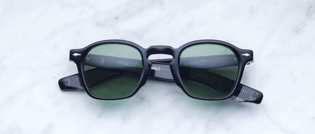 Jacques Marie Mage Zephirin sunglasses, green polarized lenses, front view.