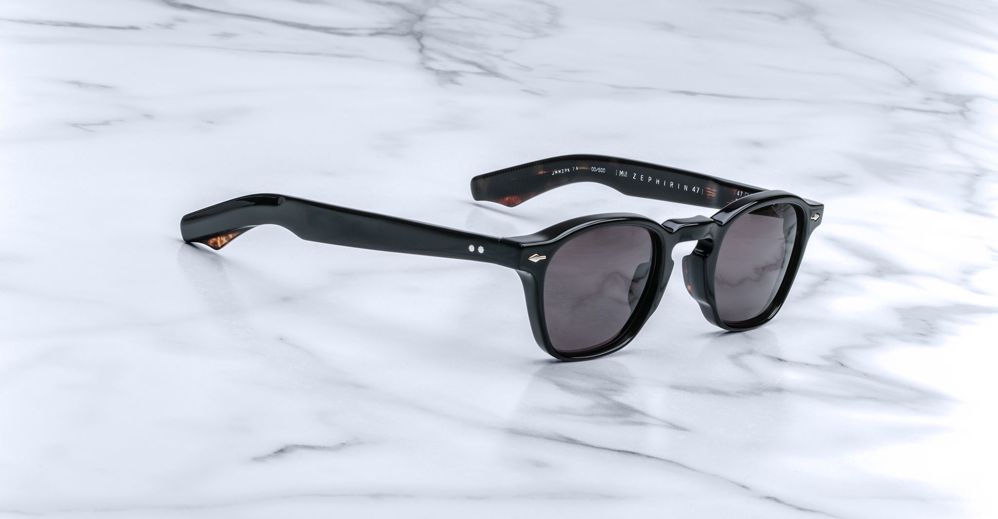 Jacques Marie Mage Zephirin 47 black sunglasses with dark lenses shown from the side.