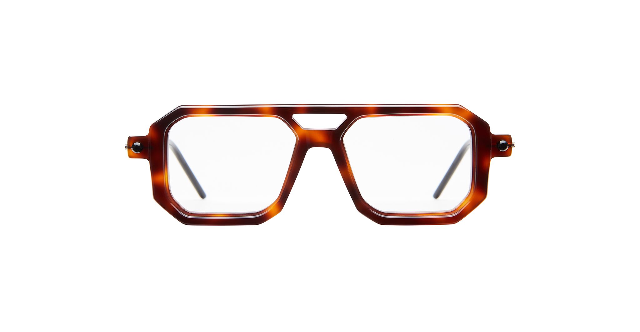 KUBORAUM P8 geometric eyeglasses with tortoiseshell frame and clear lenses, front view.