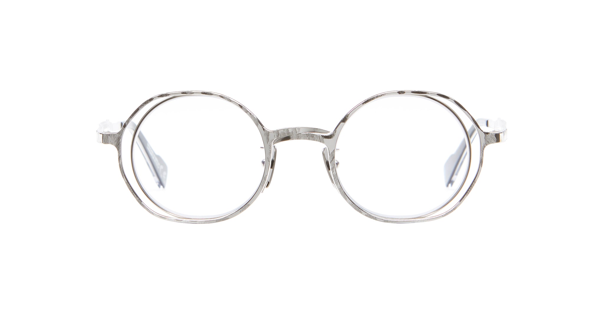 Kuboraum H11 eyeglasses feature round, clear lenses set in thin, translucent frames and are displayed facing forward against a white background.
