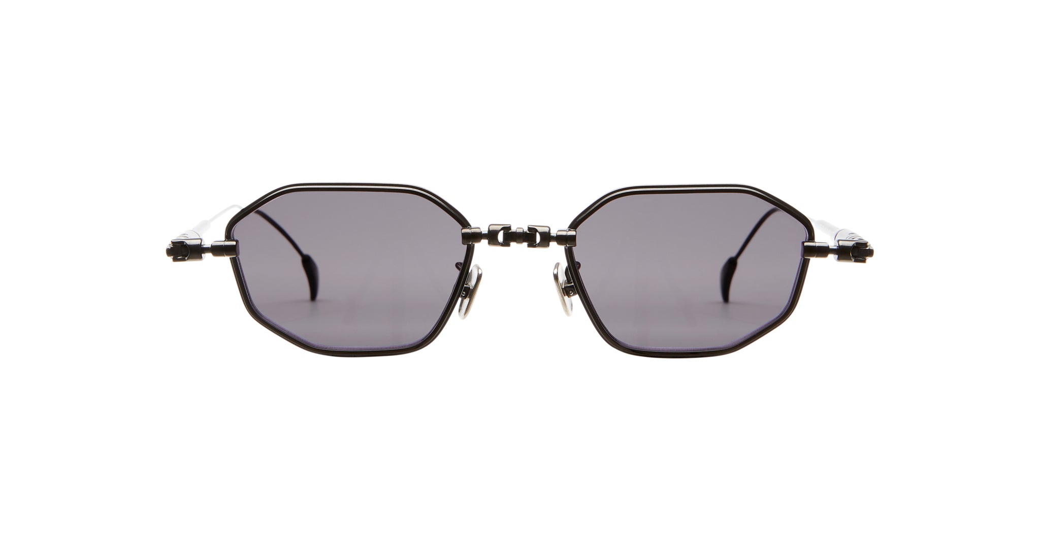 KUBORAUM H66 black geometric sunglasses with dark lenses, front view.