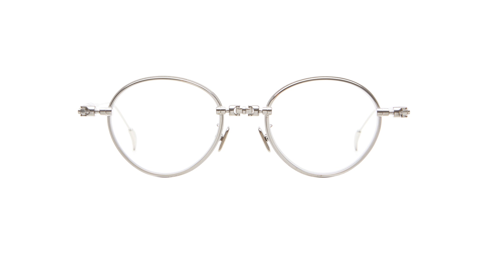 Front view of Kuboraum H67 round silver eyeglasses with clear lenses. Model: H67. Product type: eyeglasses.