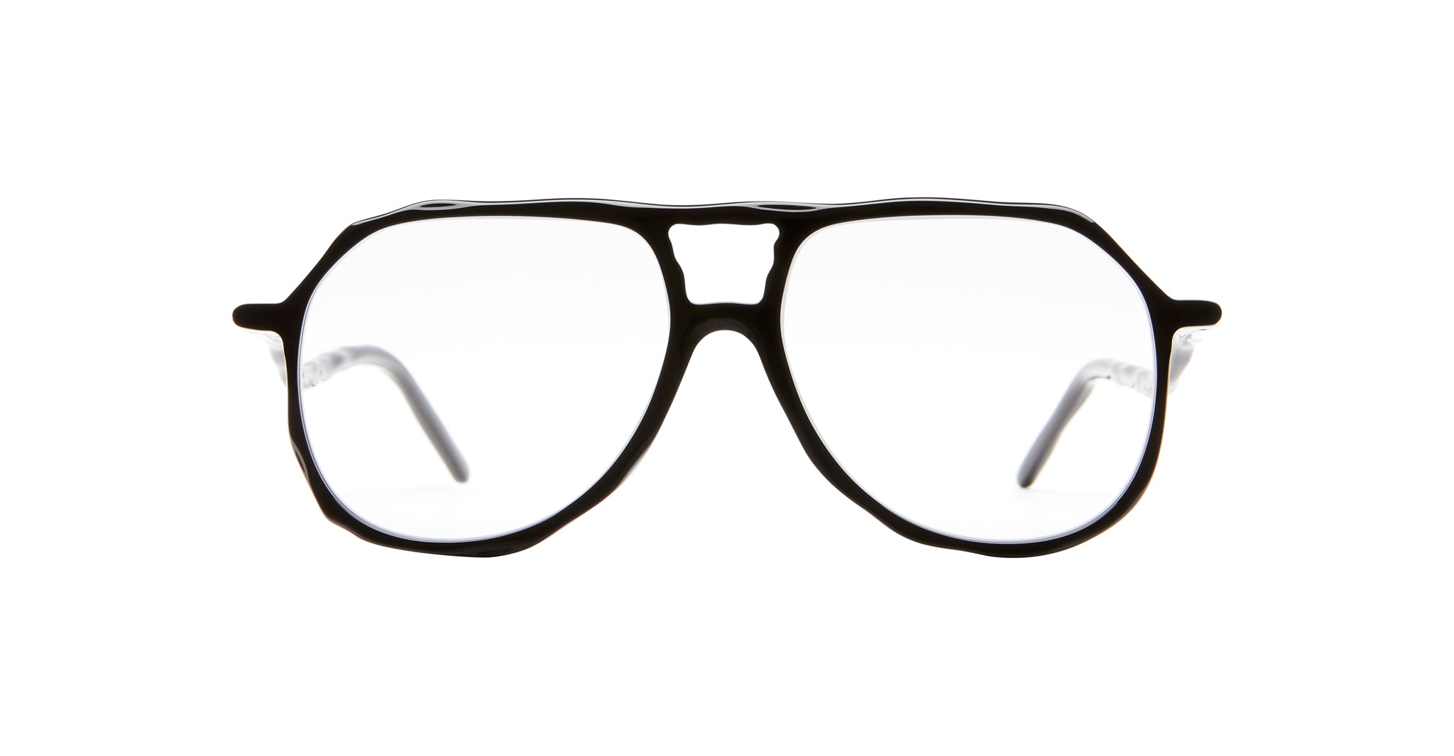 KUBORAUM L10 reading eyeglasses with black frames and clear lenses, front view.