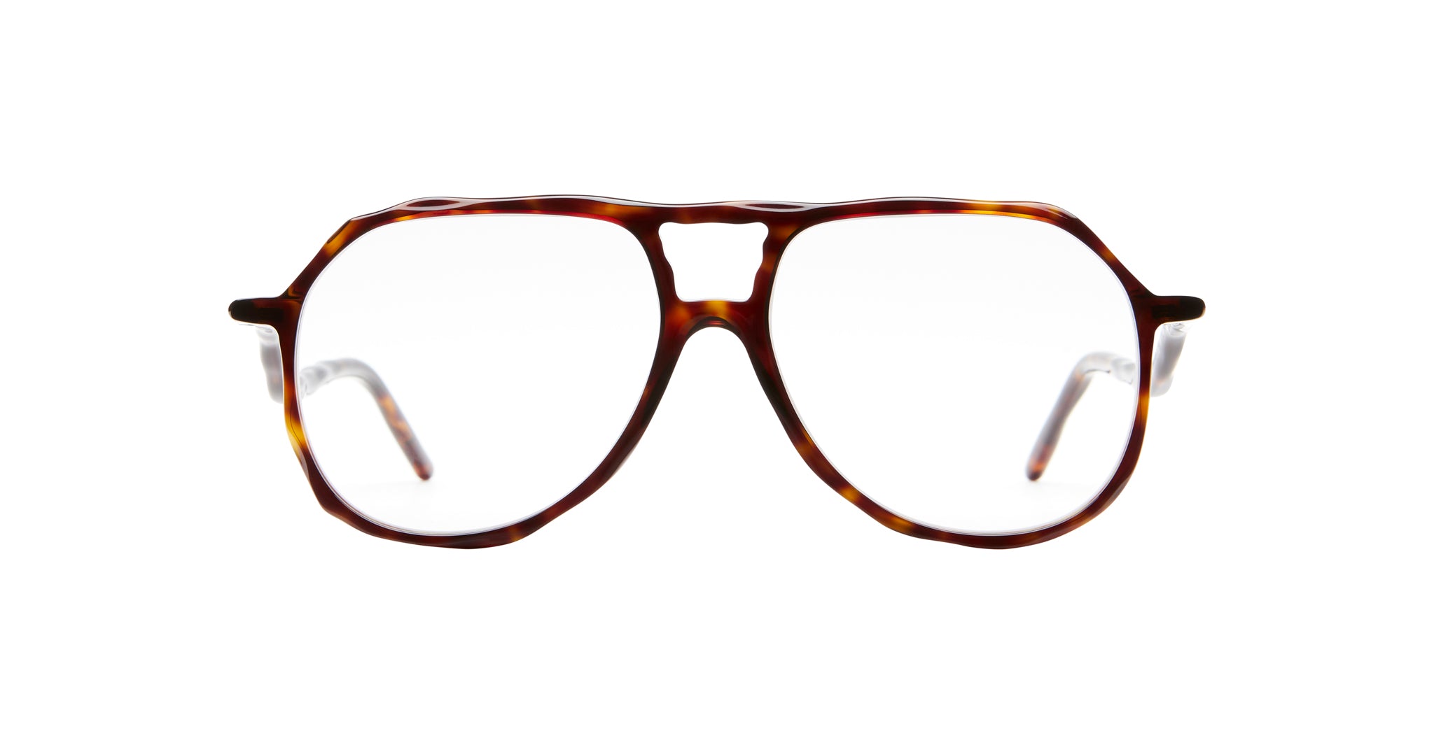 KUBORAUM L10 aviator eyeglasses in brown tortoiseshell with clear lenses, front view, classic design.