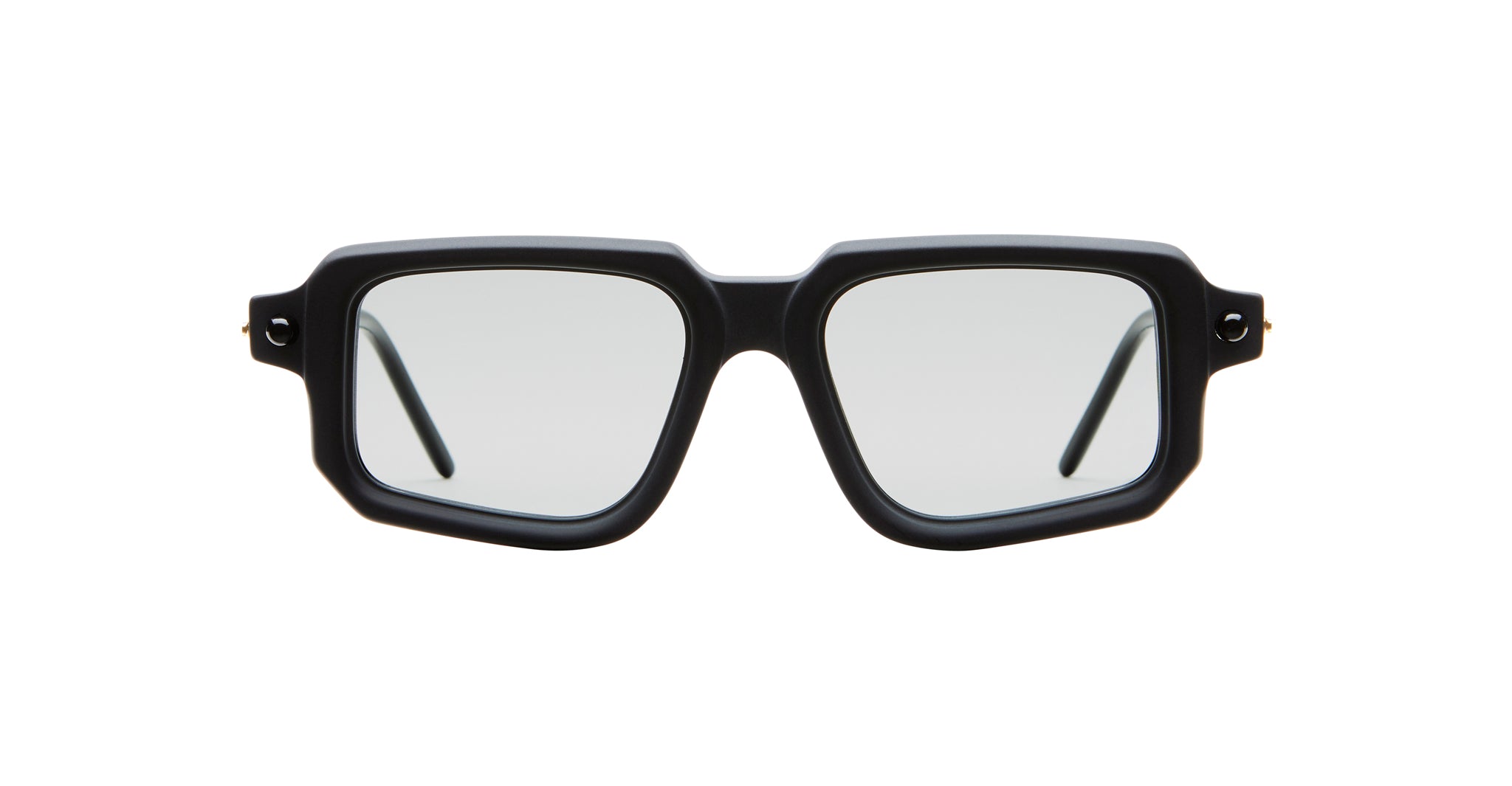 Kuboraum P23 rectangular eyeglasses with thick black frames and clear lenses, displayed front-facing against a white background.