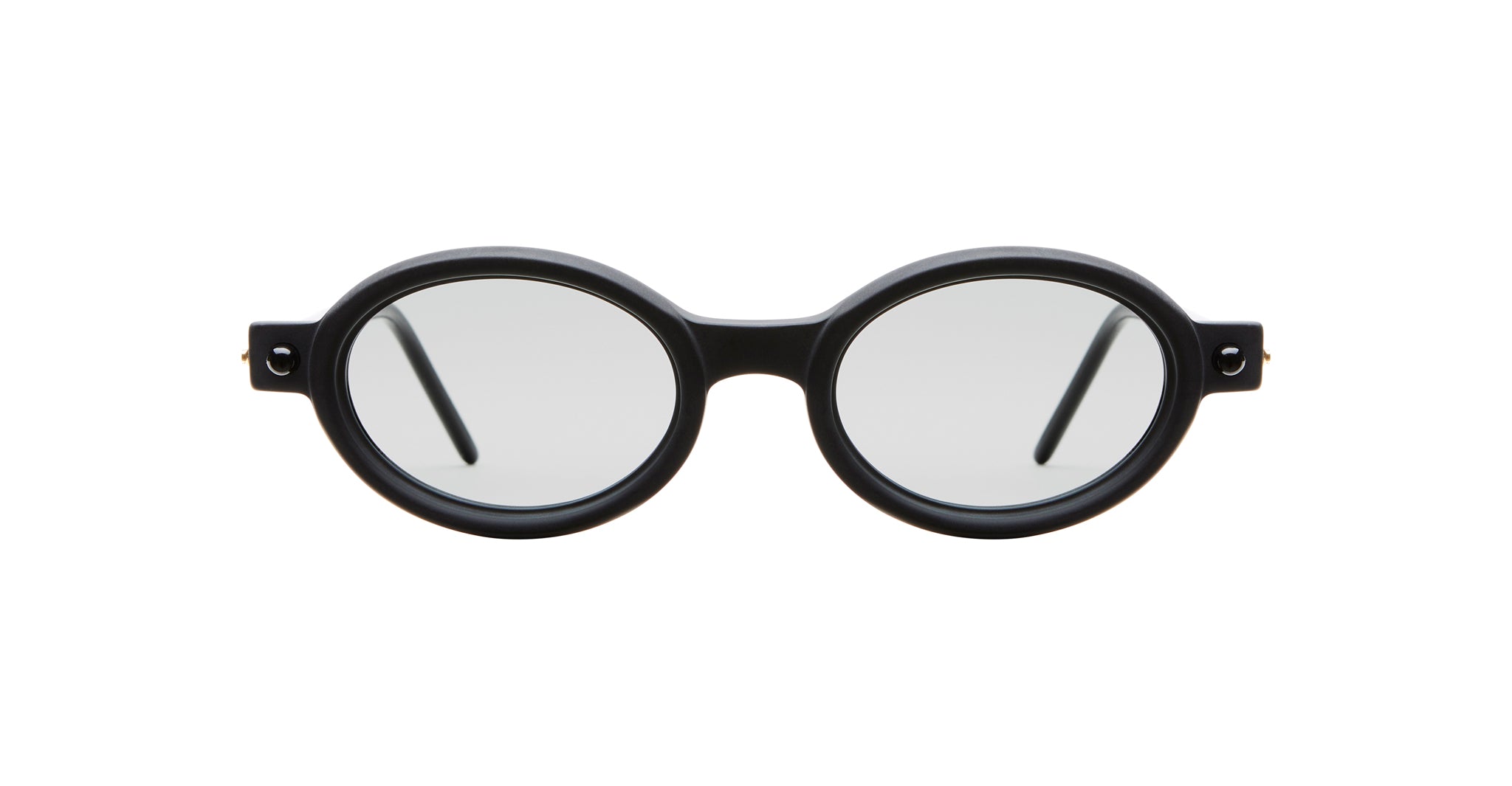 Kuboraum P6 round black eyeglasses with clear lenses, shown from the front against a white background.