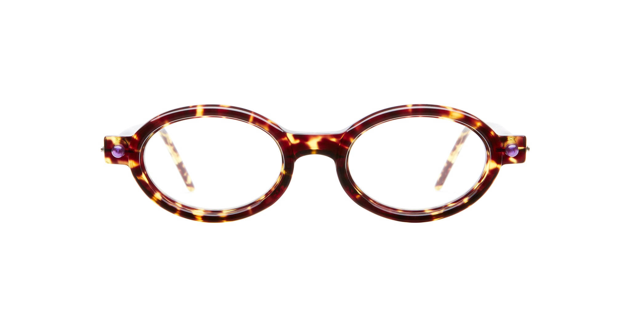 Kuboraum P6 round eyeglasses featuring a tortoiseshell pattern frame, shown against a white background.