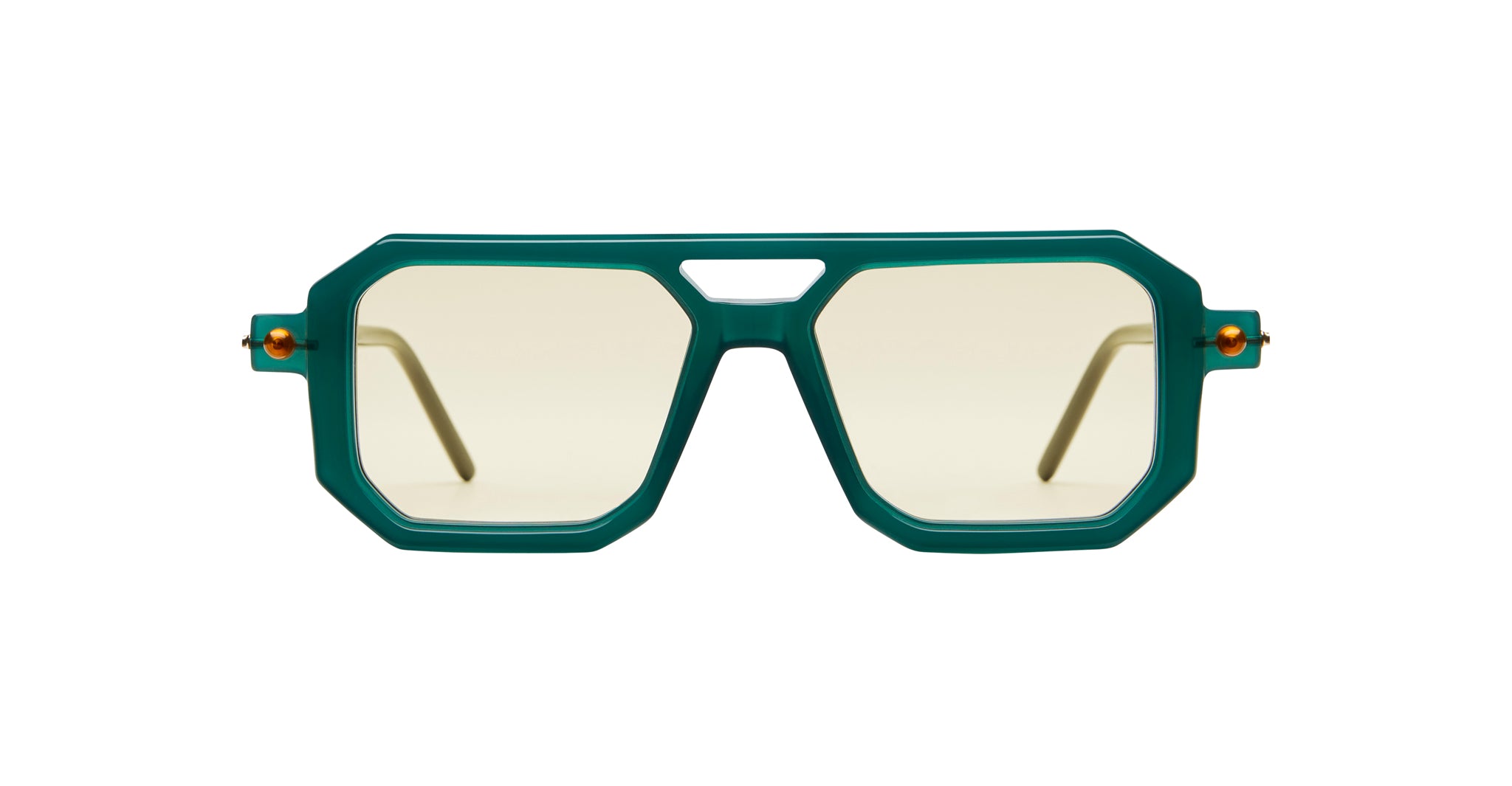 Kuboraum P8 by KUBORAUM green geometric sunglasses with light tinted lenses, shown from the front.