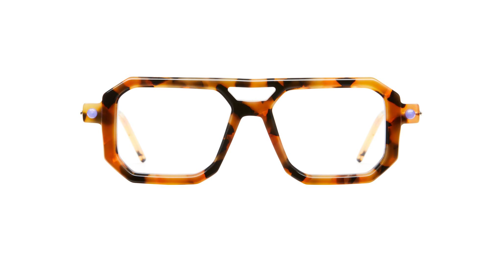 KUBORAUM P8 tortoiseshell geometric eyeglass frames with angular edges, front view.