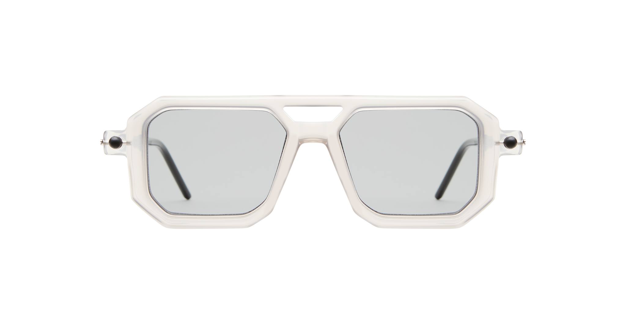 KUBORAUM P8 white geometric sunglasses with gray lenses, front view showing frame shape and lens color.
