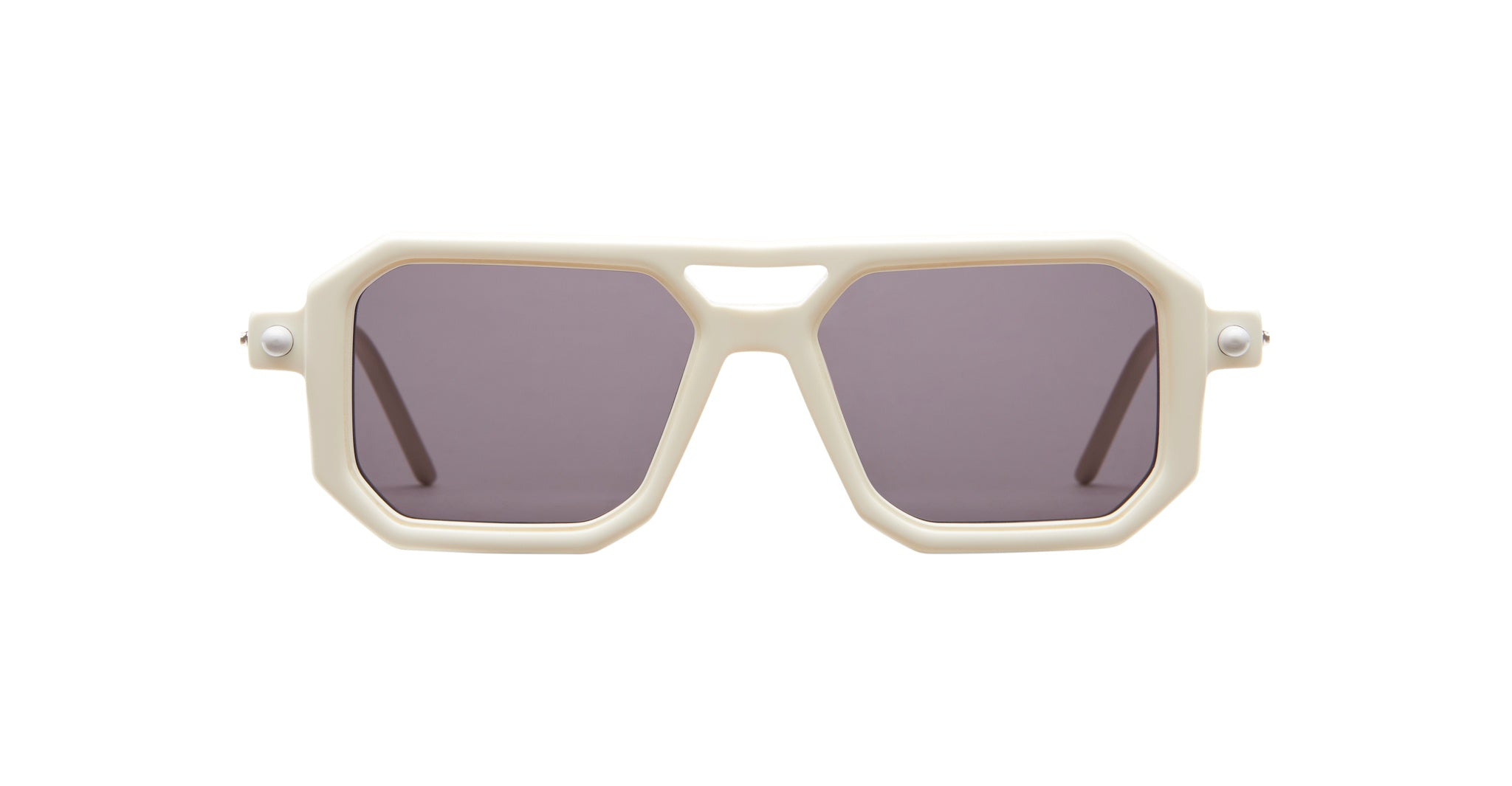 Kuboraum P8 by KUBORAUM sunglasses, geometric white thick frames, UV-protective dark lenses, front-facing view.