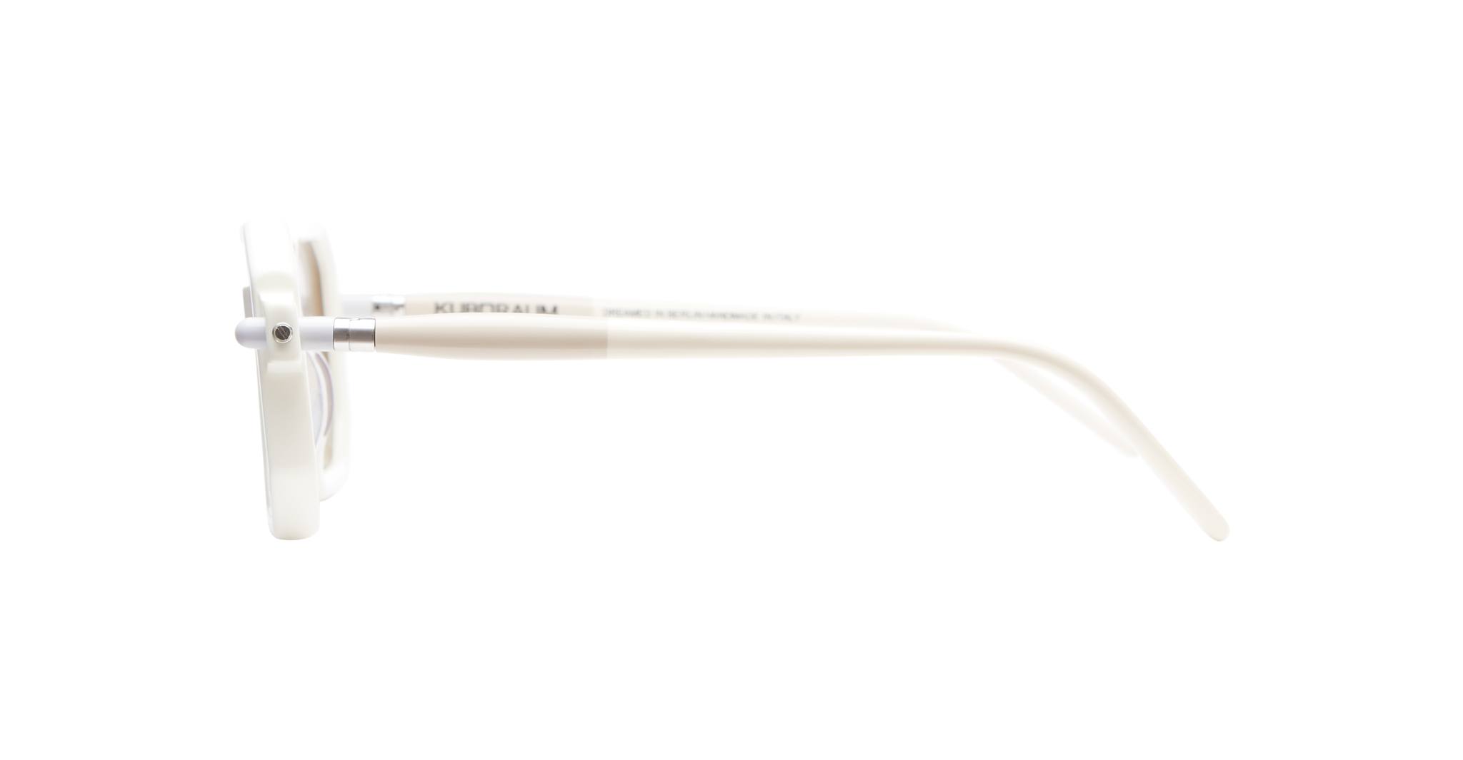 Side view of KUBORAUM P8 eyeglass frames with clear lenses, showing the design and shape of these designer eyeglasses.