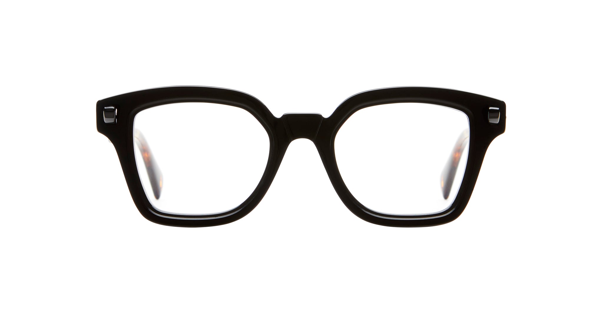 A pair of Kuboraum Q3 black, thick-rimmed rectangular eyeglasses is displayed on a plain white background.
