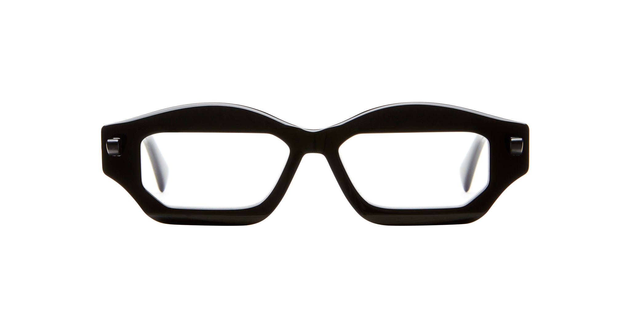 KUBORAUM Kuboraum Q6 black thick-rimmed rectangular eyeglasses, front view.