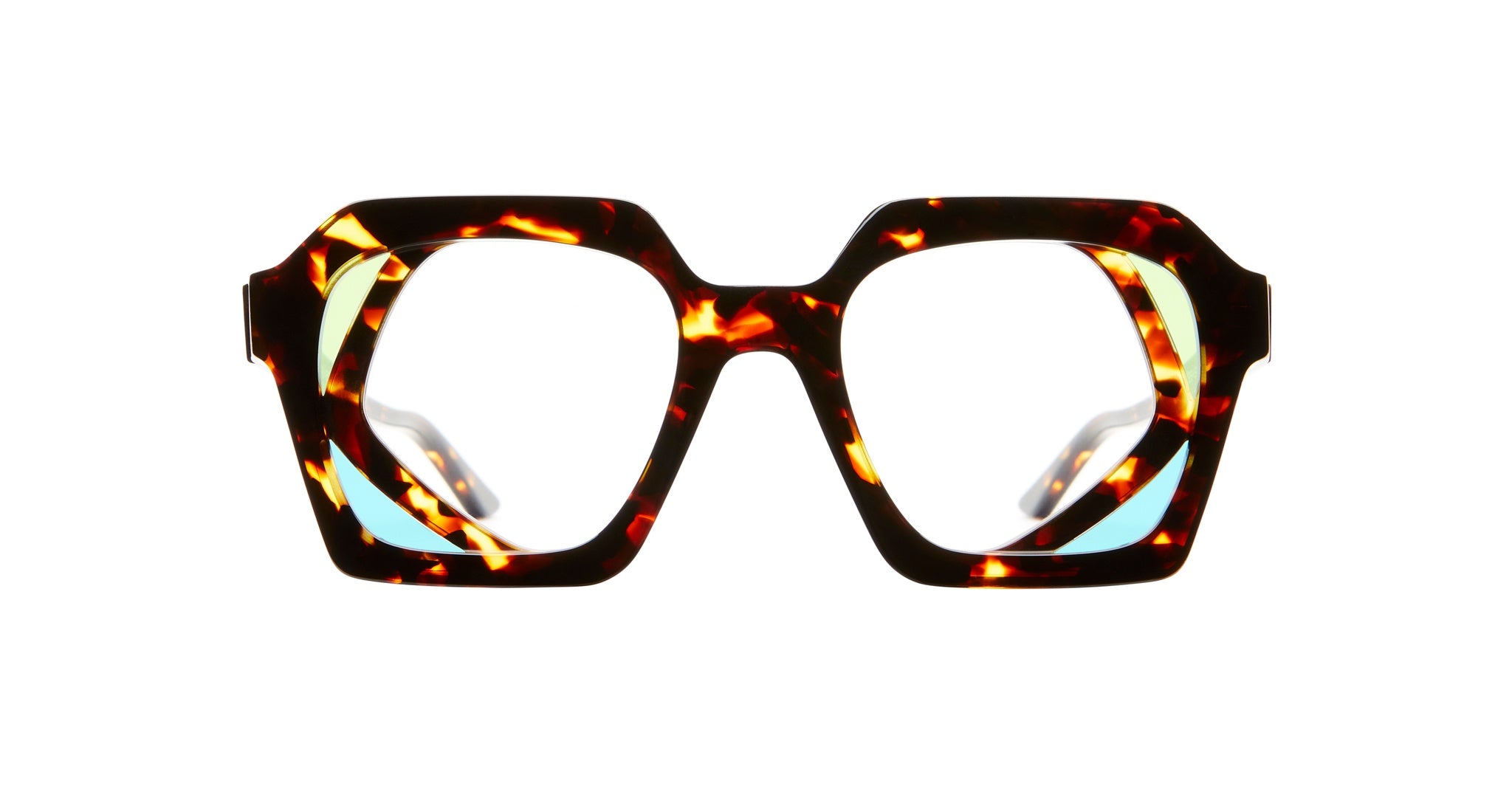 Front view of the Kuboraum T8 DT optical frame in dark tortoise