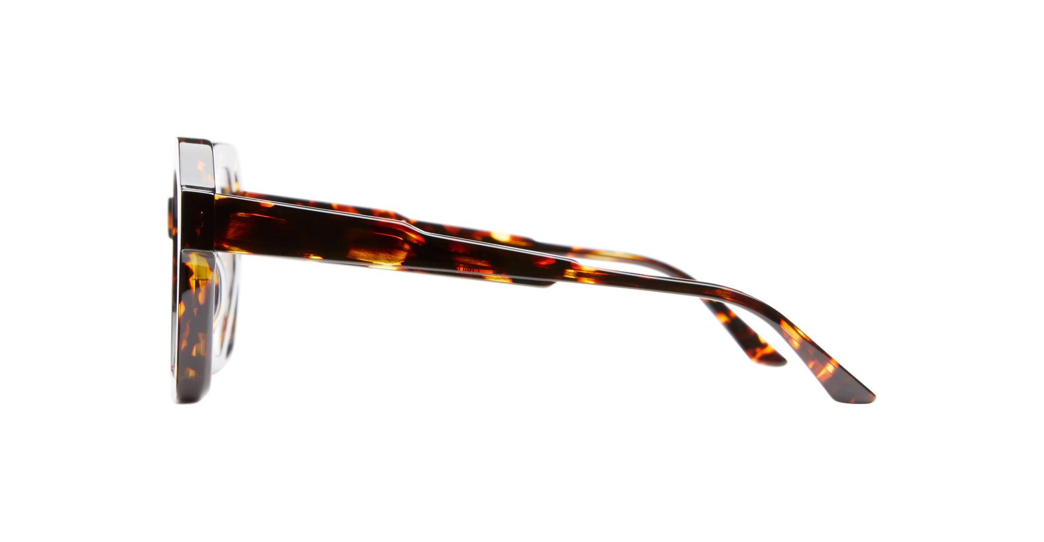 Profile view of the Kuboraum T8 DT optical frame in dark tortoise