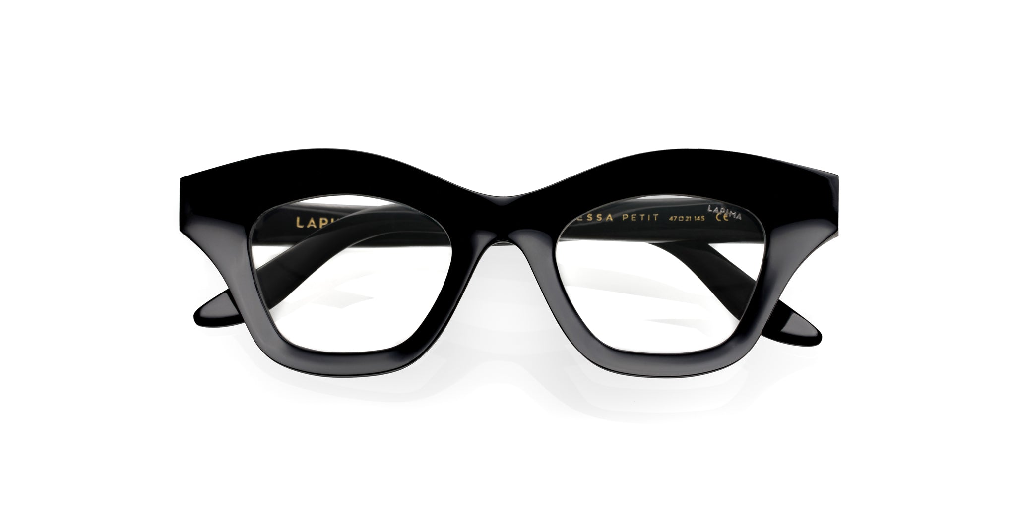 Lapima Tessa Petit black cat-eye acetate eyeglasses, front view, designer frames by Lapima.