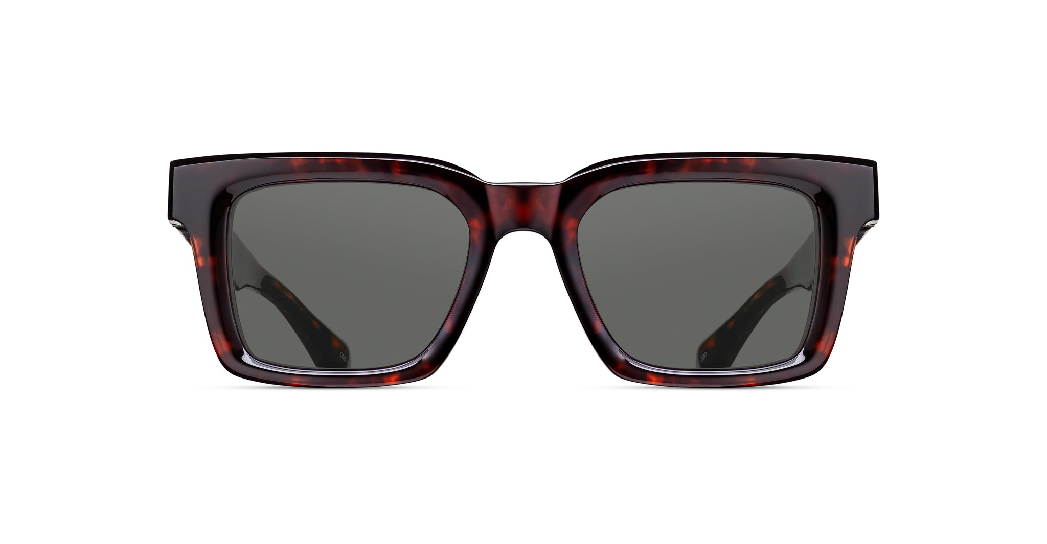 Matsuda M1033 sunglasses, square tortoiseshell frame with dark UV lenses, front view.