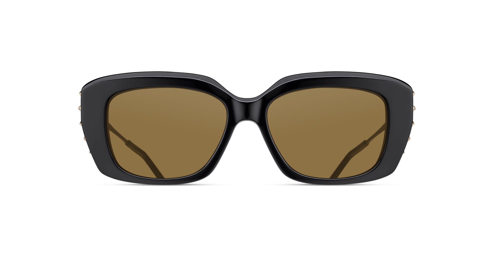 Front view of Matsuda sunglass model M2070 in black with brown lenses