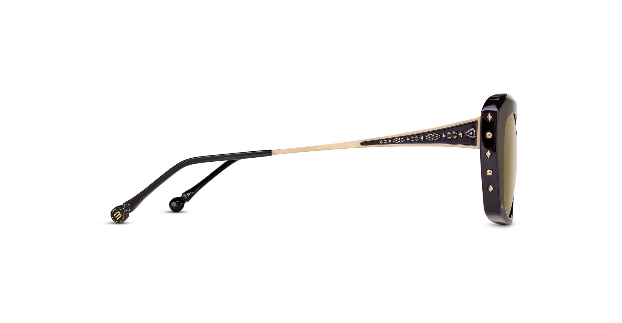 Side view of Matsuda sunglass model M2070 in black with brown lenses