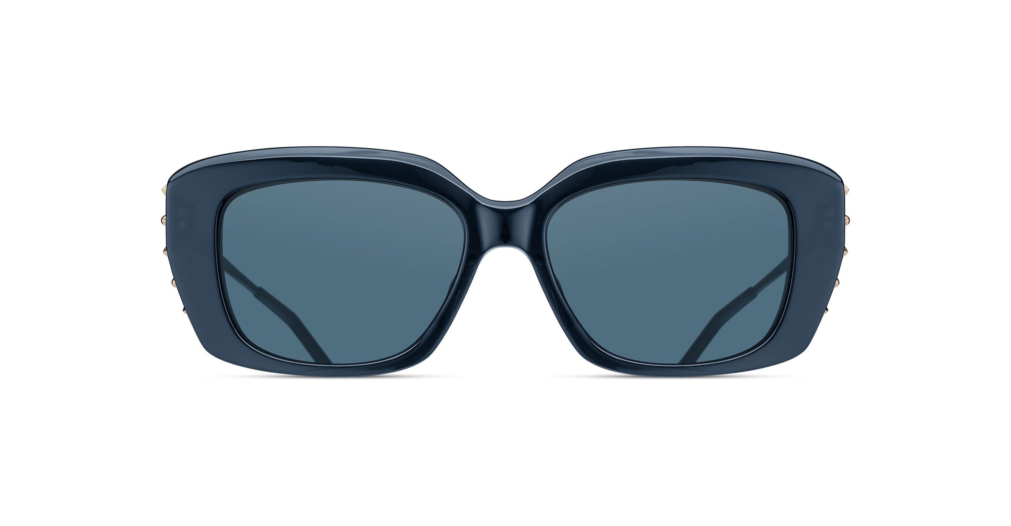 Front view of Matsuda sunglass model M2070 in dark navy crystal with blue grey lenses