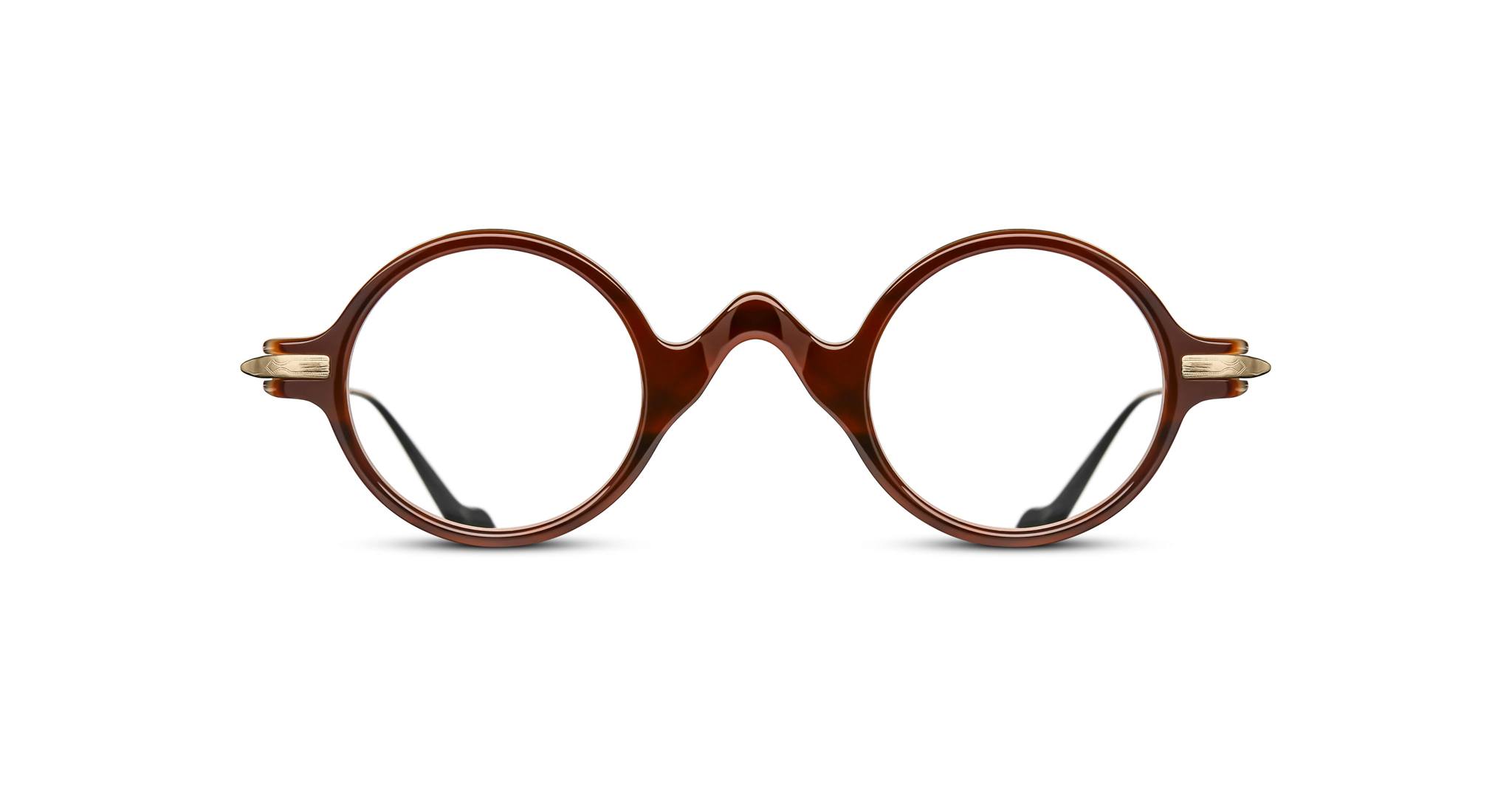 The Matsuda The Lifesaver MXMF1 features round brown frames with a keyhole bridge and gold hinge accents, shown against a white background.