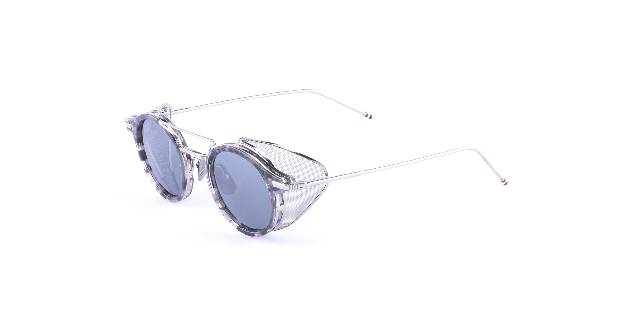 Thom Browne Sunglasses with mesh side shields Model 804 in Grey Tortoise with Silver Titanium and