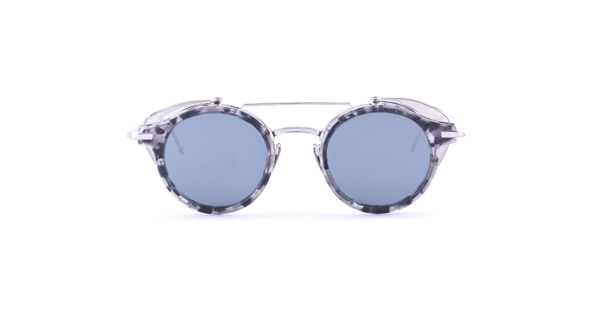Thom Browne Sunglasses with mesh side shields Model 804 in Grey Tortoise with Silver Titanium and