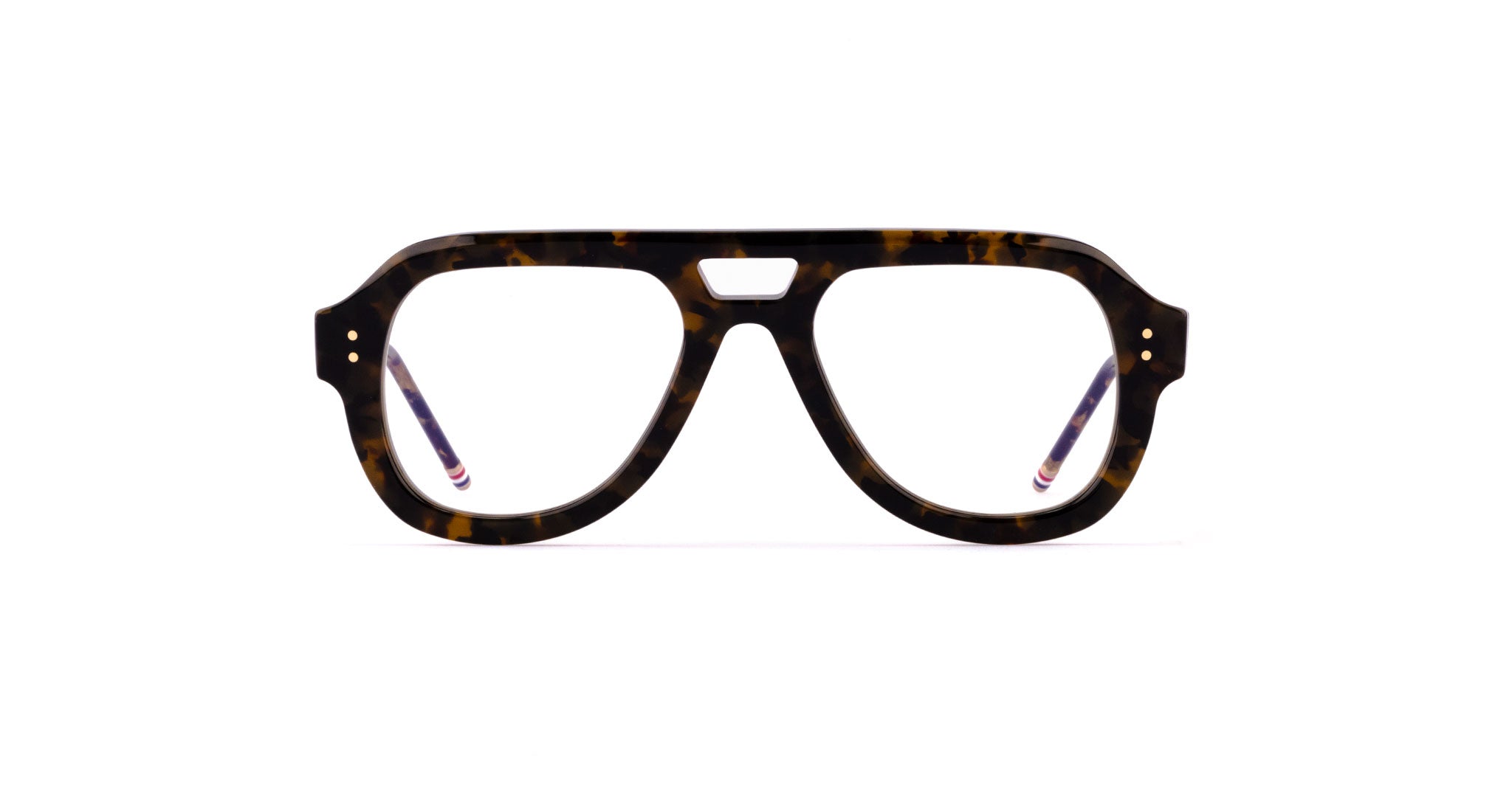 Thom Browne 925 oversized tortoiseshell eyeglass frames, front angle view, designer eyeglasses by Thom Browne.