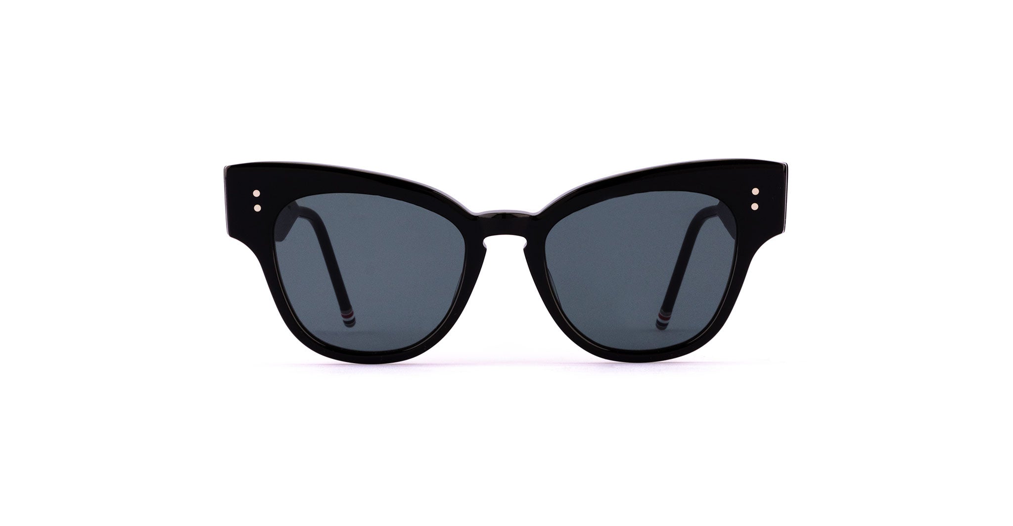 Thom Browne 925 cat-eye sunglasses with dark lenses, side view, featuring a bold frame.